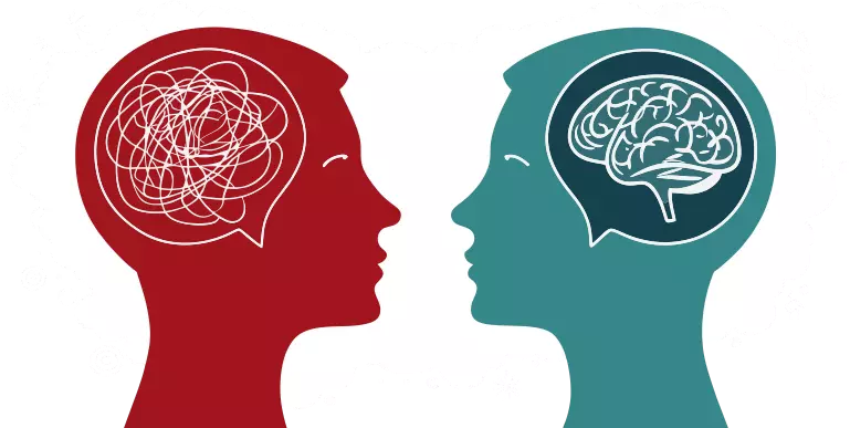 Das Nervensystem - zwei stilisierte Köpfe verdeutlichen Chaos im Kopf und den Normalzustand